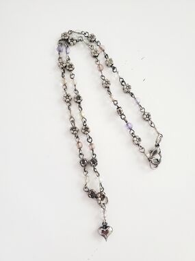 Delicate Hematite Heart Charm Beaded Necklace - Women Jewelry